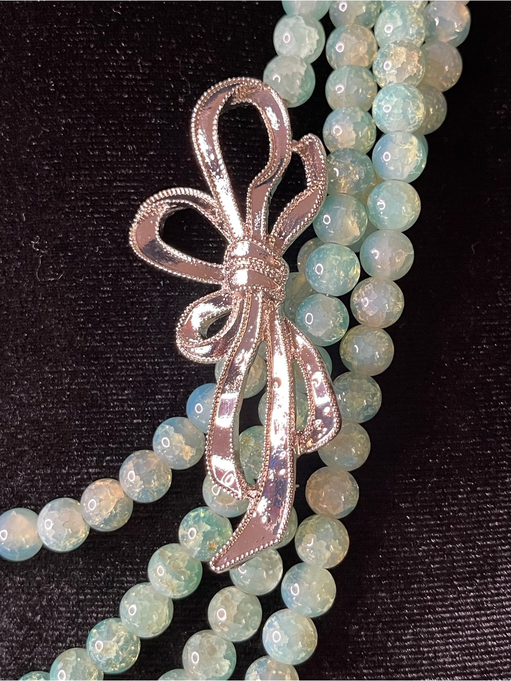 Sassy Jones Mint Green Multi-Strand Necklace | Elegant Bow Detail | Sold Out - Picture 3 of 5